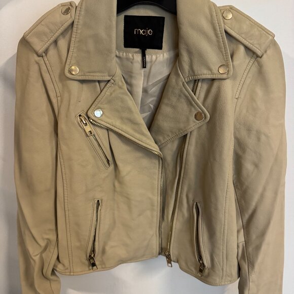 Maje Bexol Fringe Sleeve Leather Jacket (US size: Large) - Picture 2 of 4